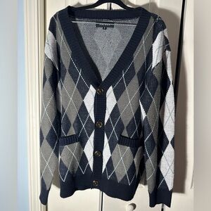 PacSun Navy and Gray Argyle Cardigan